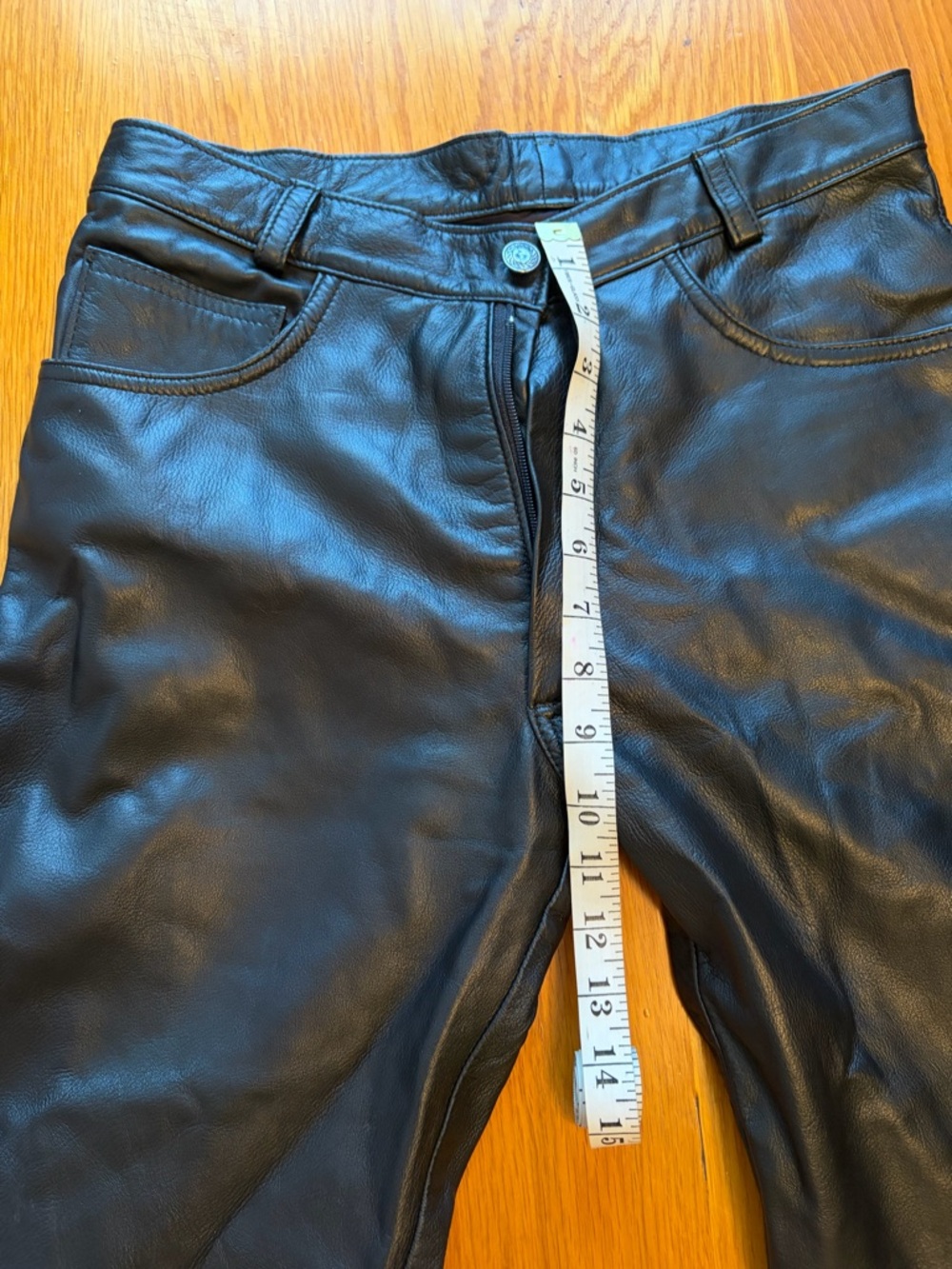 Vintage Black Leather Biker Pants Mens Size XS/S Motorcycle Quilted Knees Adjust - Picture 9 of 9